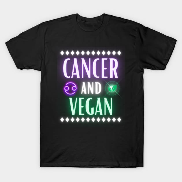 Cancer and Vegan Retro Style Neon T-Shirt by MysticZodiac